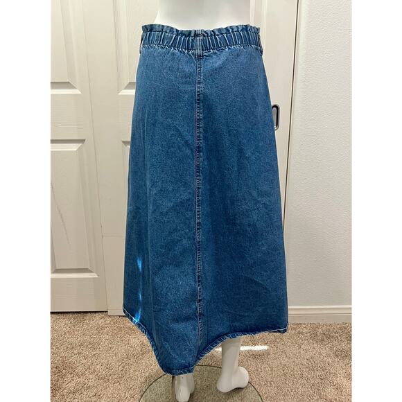 vintage 80s cherokee denim skirt / Pleat A-line Denim Prairie Skirt/ size small - Picture 7 of 9